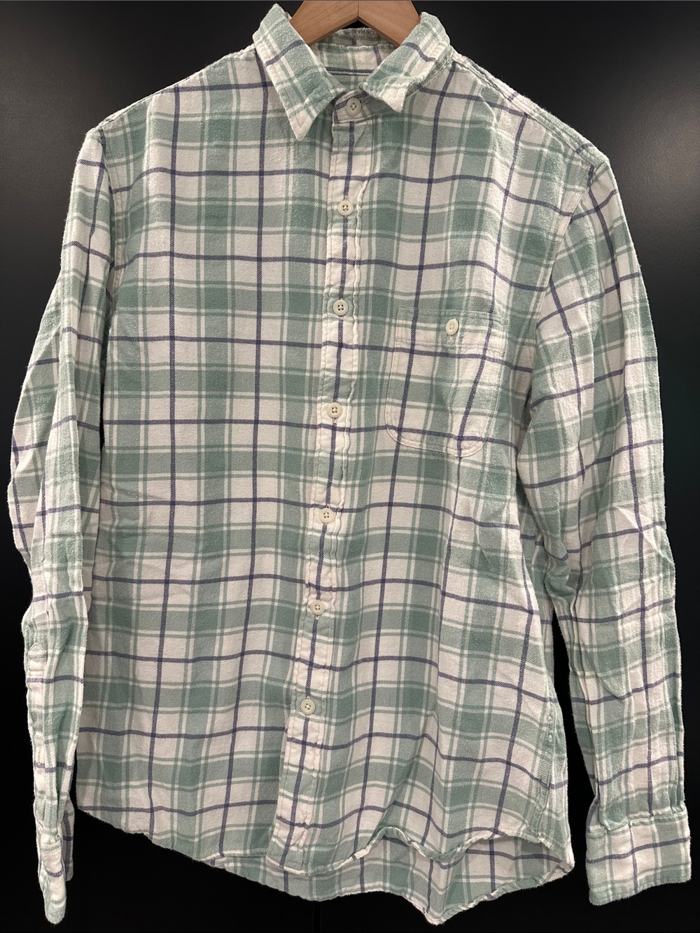 Faherty Brand Mens Organic Cotton Flannel Plaid Button Down‎ Shirt Green Cream M